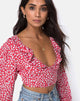 Image de Koniva Crop Top in Ditsy Rose Red and Silver