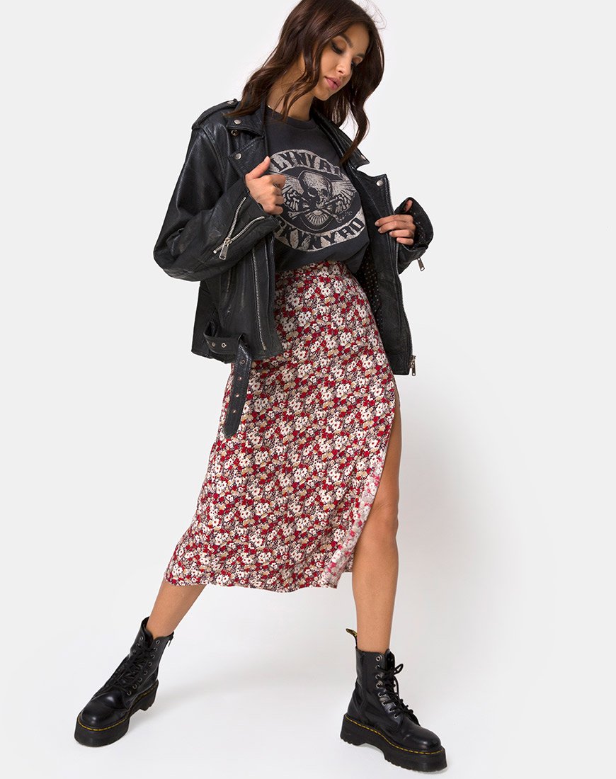 Jupe midi Saika, Floral Charm Red