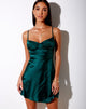 Image de la mini robe Lebby en satin vert forêt
