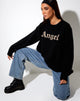 Image de Lulees Jumper en tricot noir avec ange en crème