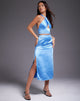 Jupe midi Tindra en satin bleu azur