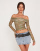 Image de Nagini Long Sleeve Bardot Top in Tonal Paisley Green