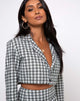 Image of Noly Cropped Blazer in Brandy Check Foam (Blazer court en mousse à carreaux brandebourg)