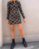 Image of Kinnie Mini Skirt in Taupe Net with Black Sign Flock