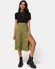 Image de la jupe midi Saika en satin Cheetah Khaki