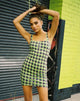 Image of Farzi Bodycon Dress in Green and Purple Check (Robe bodycon à carreaux verts et violets)