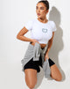 Image of Tindy Crop Top in White Rose Chain Love Blue Embro