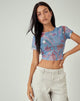 Image de MOTEL X JACQUIE Top imprimé Tonia en Lumen Mesh Blue