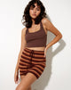 Image de la mini-jupe Tuwi en tricot crocheté à rayures marron Chocolat