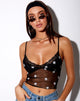 Image of Yenika Crop Top in Black Daisy Embro White with Lace