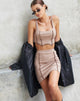 Image of Yoshi Corset Top in Silver Mink with Dark Brown Stitch