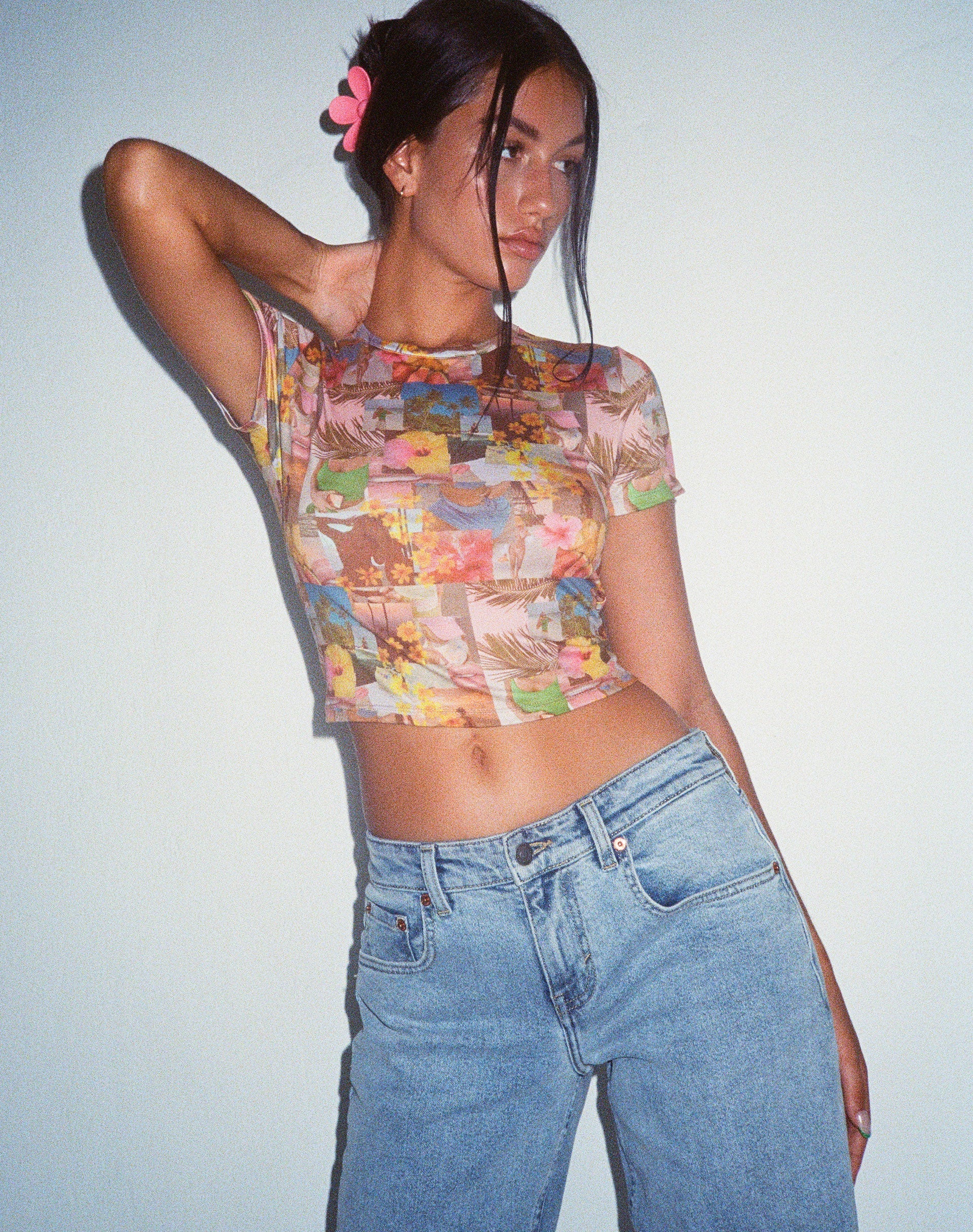 MOTEL X BARBARA Tee-Shrunken Collage Tropical 90's