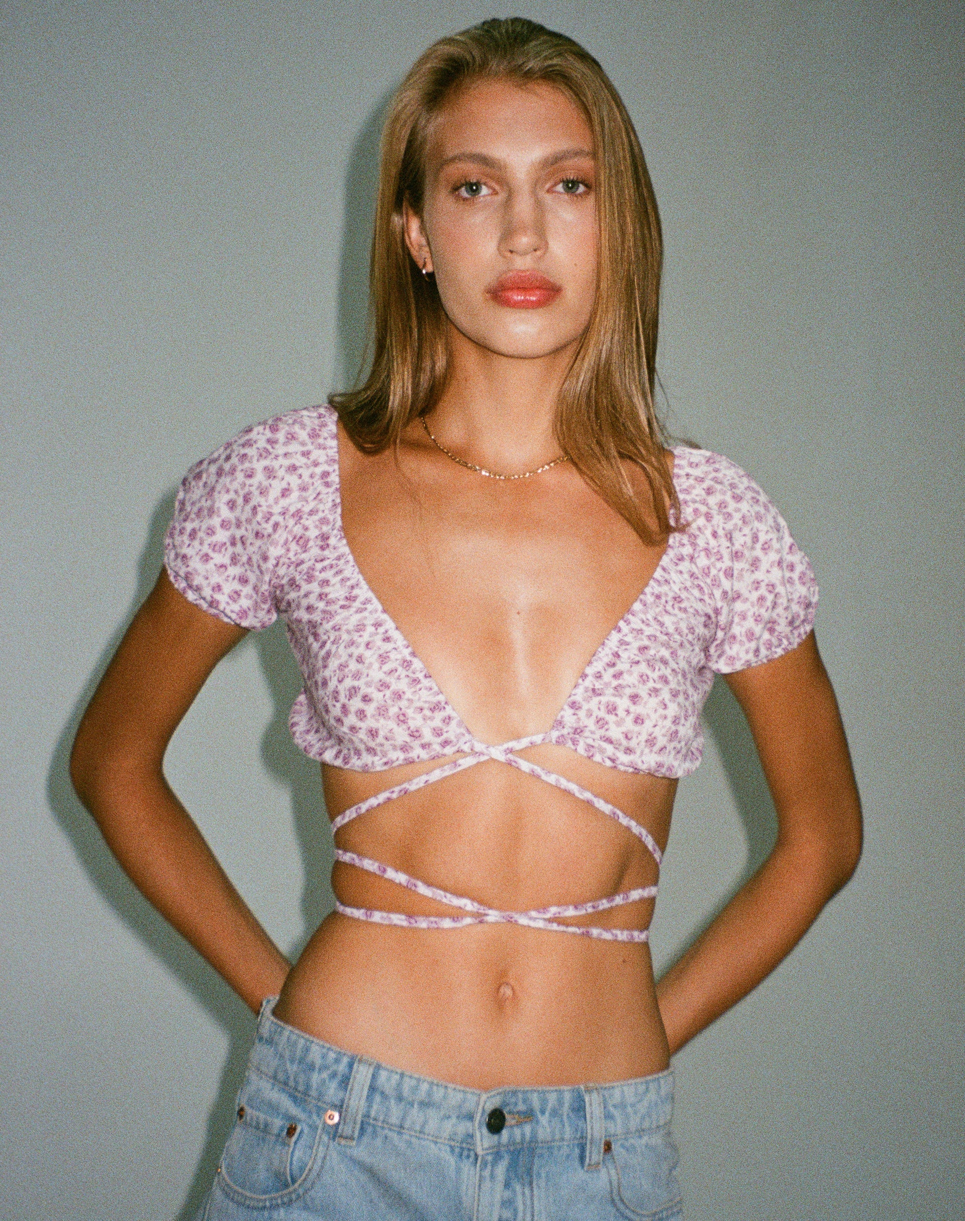 Image de Jiena Crop Top in Ditsy Rose Lilac