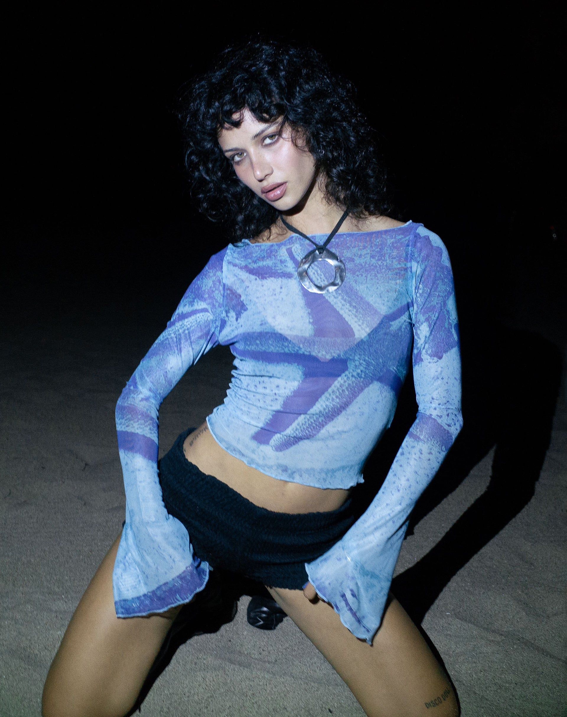 Image de Anchi Mesh Long Sleeve Top in Blue Starfish Photoprint