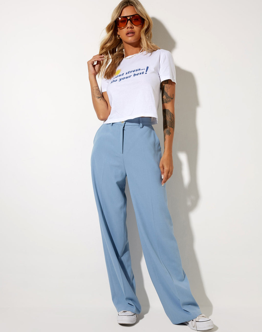 Pantalon droit Abba, bleu tailleur
