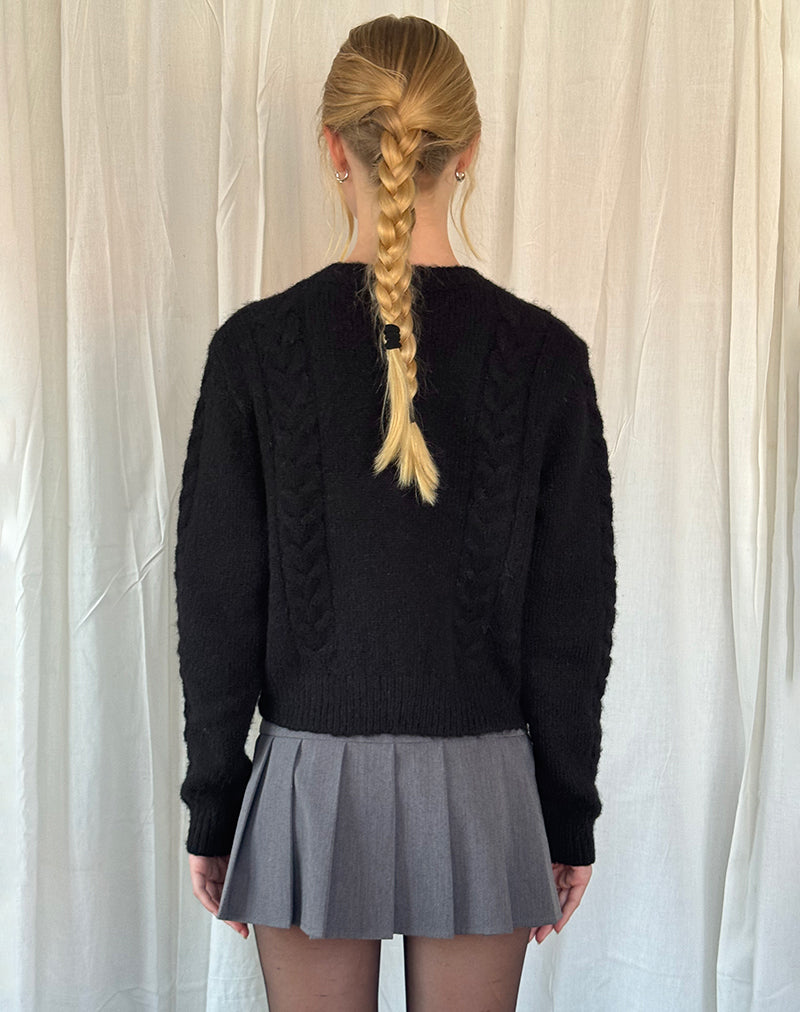 Image de Abelia Cardigan en tricot torsadé en noir