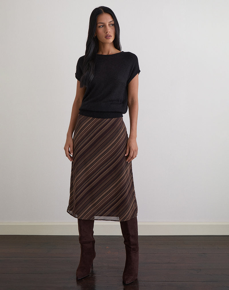 Image de Abetzi Midi Skirt in Chiffon Mix Brown Stripe