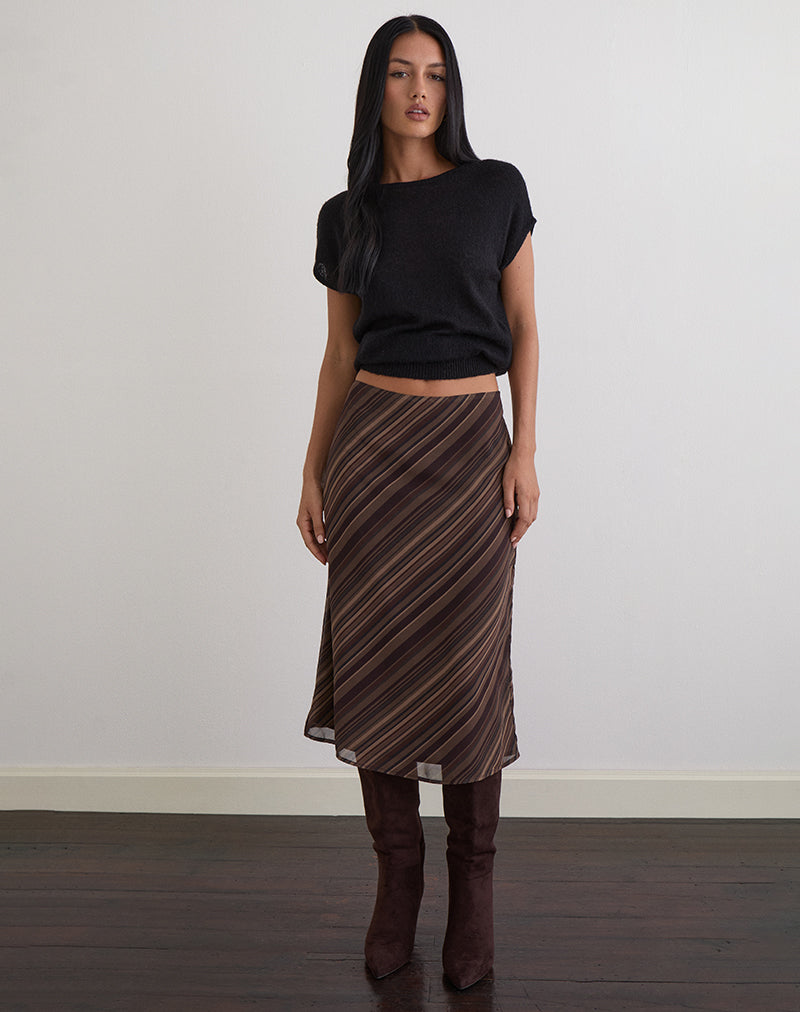 Image de Abetzi Midi Skirt in Chiffon Mix Brown Stripe
