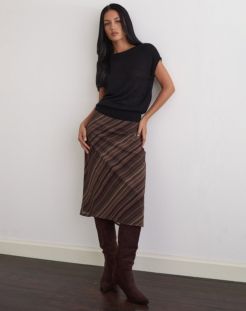 Image de Abetzi Midi Skirt in Chiffon Mix Brown Stripe