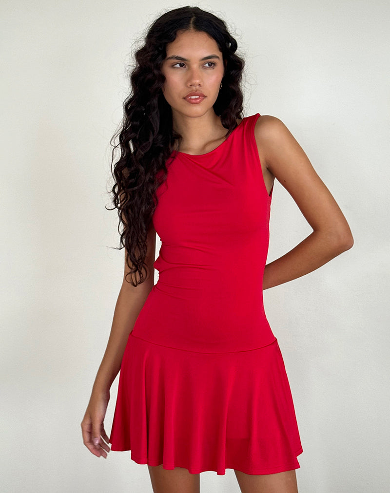 Abreille - Mini robe ouverte dans le dos - Rouge fluide