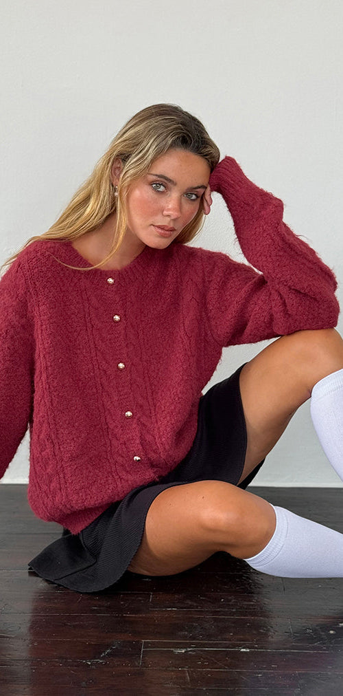 Image de Aceso Cardigan en maille brossée Bourgogne
