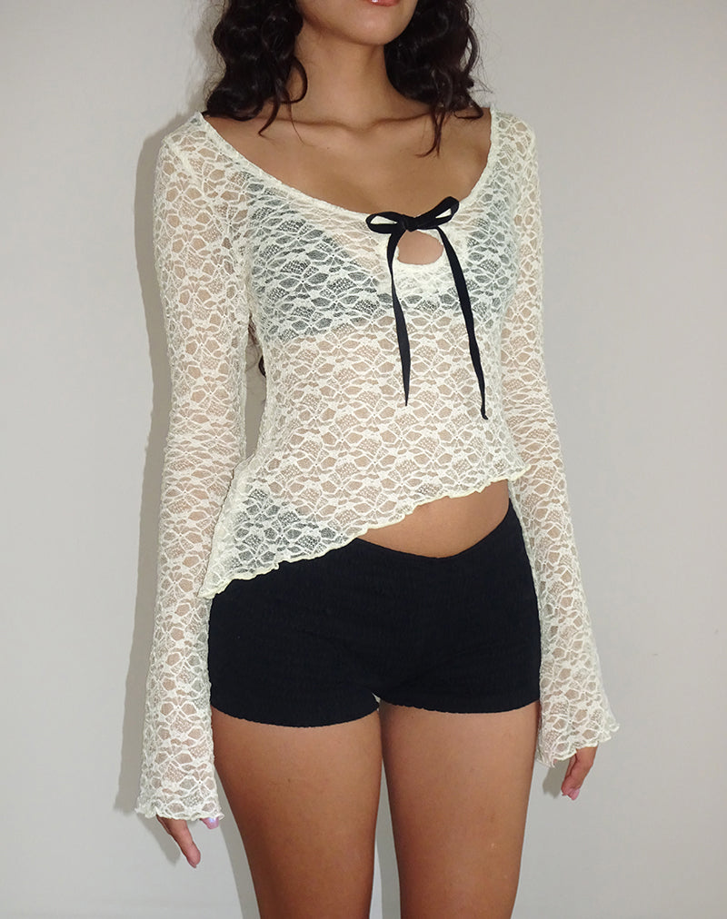 Image de Adas Unlined Long Sleeve Top in Lace Ivory (Top à manches longues sans doublure en dentelle)