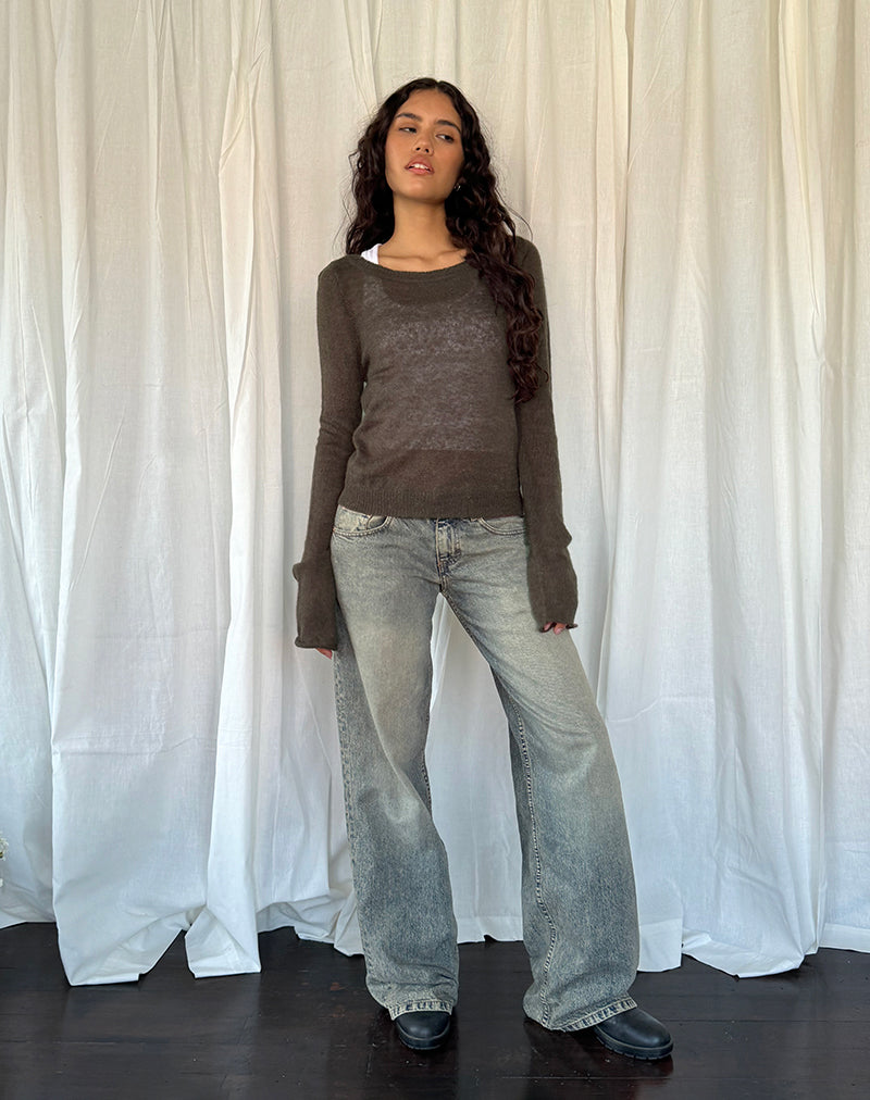 Image de Addison Long Sleeve Sheer Knit Top in Dark Chocolate
