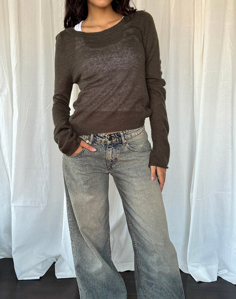 Image de Addison Long Sleeve Sheer Knit Top in Dark Chocolate
