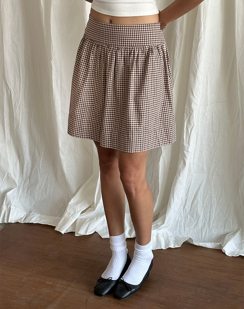 Adinda Midi Skirt, Mini Gingham Brown