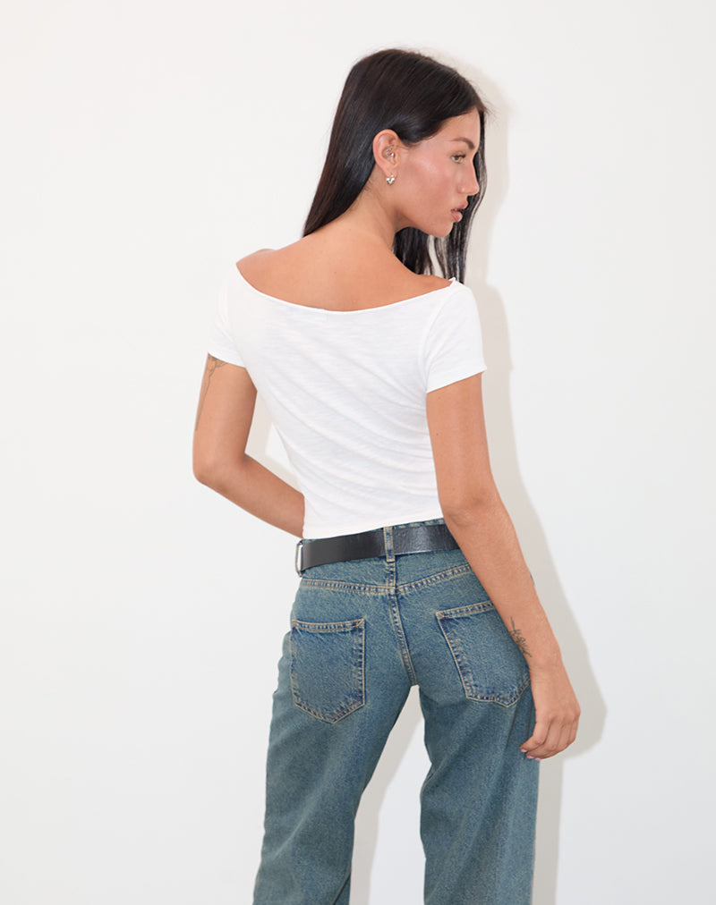 Image de l'Adrian Off Shoulder Tee en Slub Ivory
