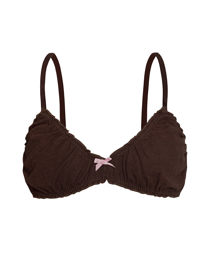 Image du soutien-gorge Laina en jersey chocolat avec nœud rose