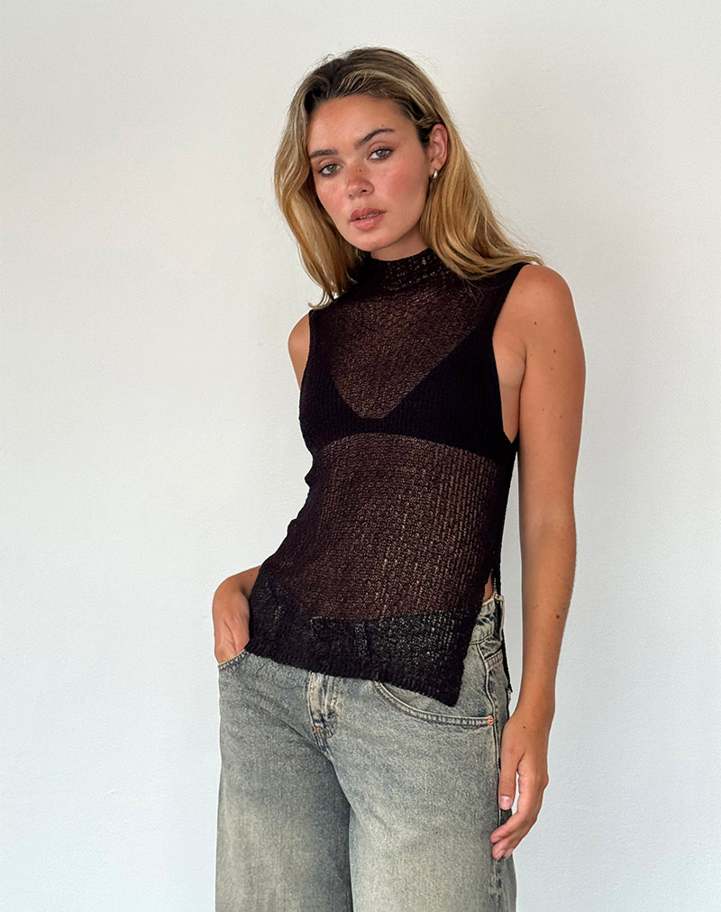 Agnes - Débardeur sans manches en maille transparente - Noir