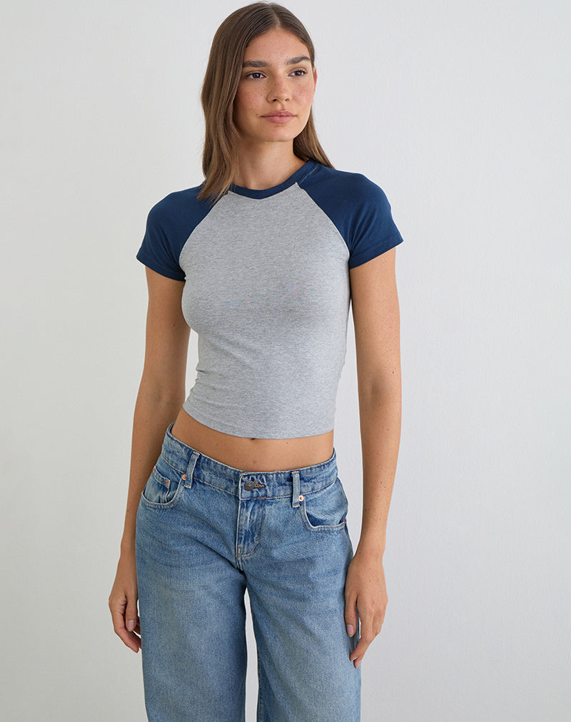 Image du t-shirt Agneta en gris chiné et bleu marine