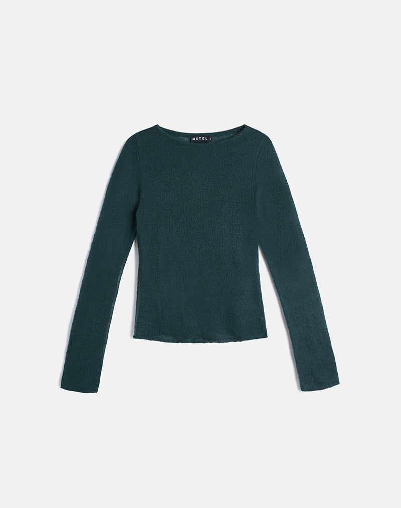 Image of Aika Top in Sheer Knit Dark Green