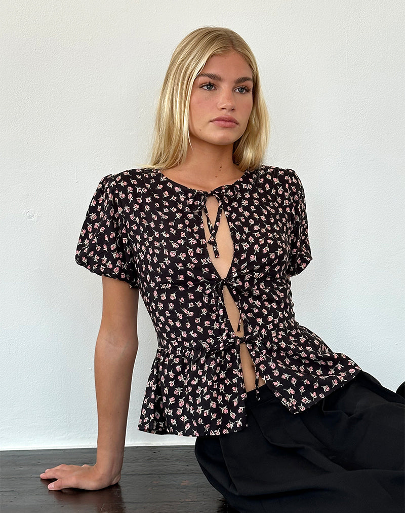 Image de Ajasi Blouse in Red Rose Ditsy Black