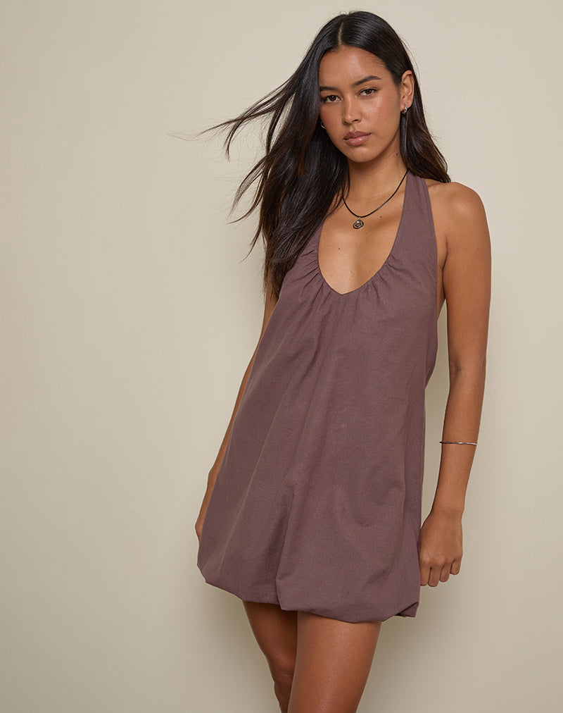 Mini robe en lin Alcinder, taupe foncé