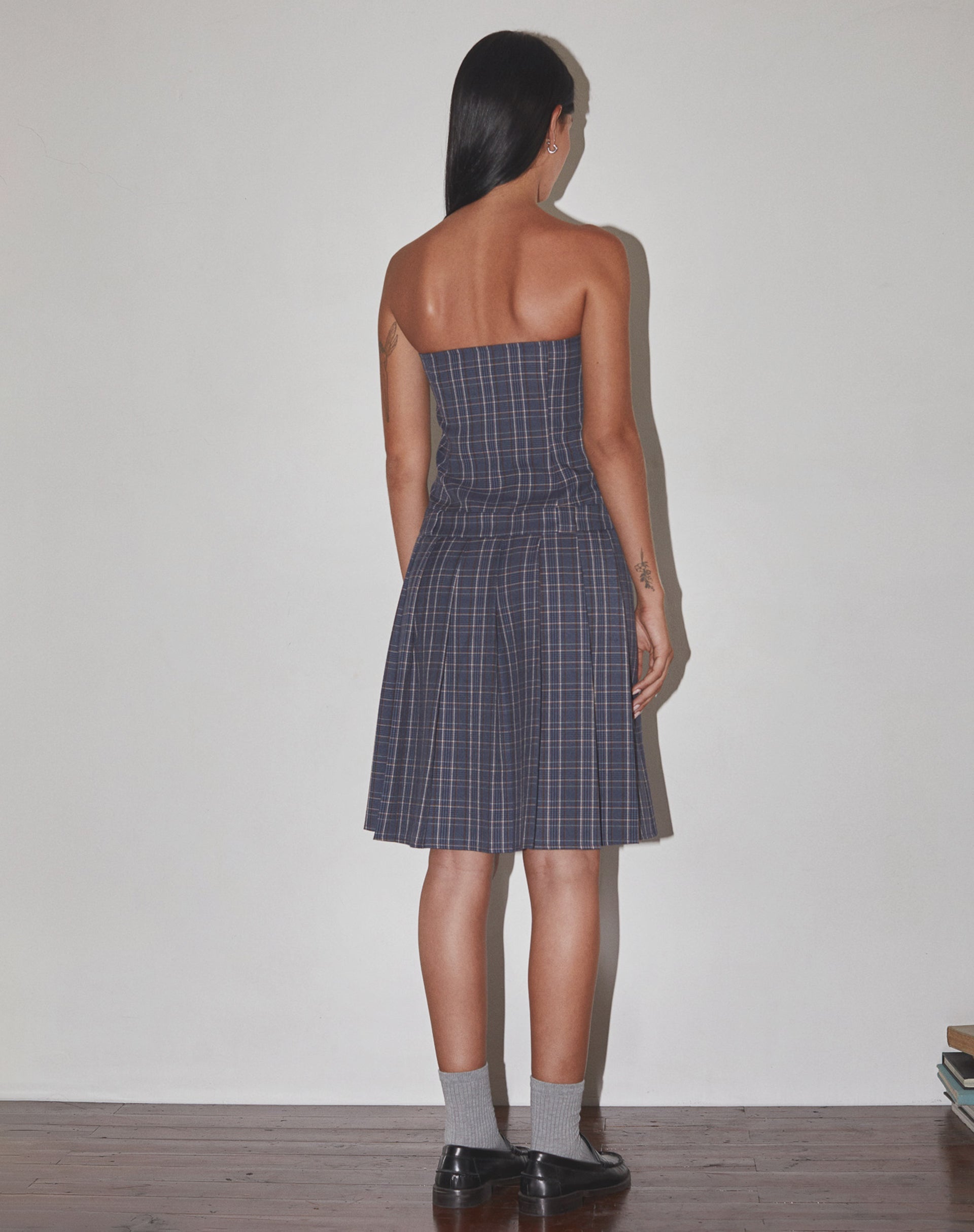 Image de Aldari Bandeau Midi Dress Tailoring Navy Check