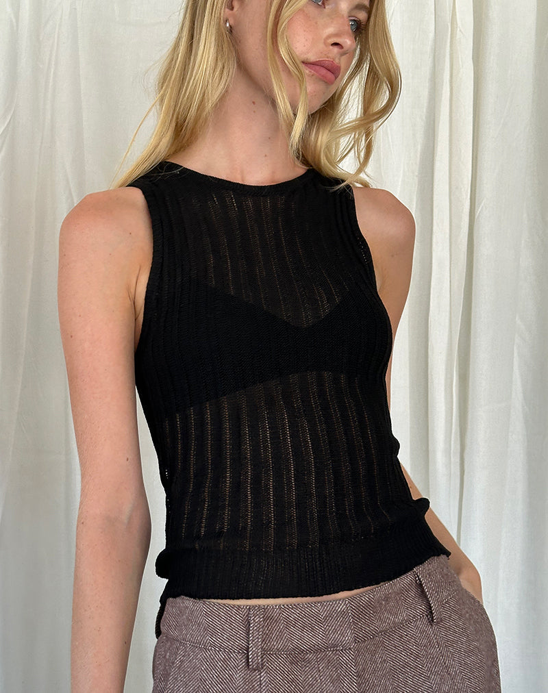 Alessia - Top gilet en tricot à larges côtes - Noir