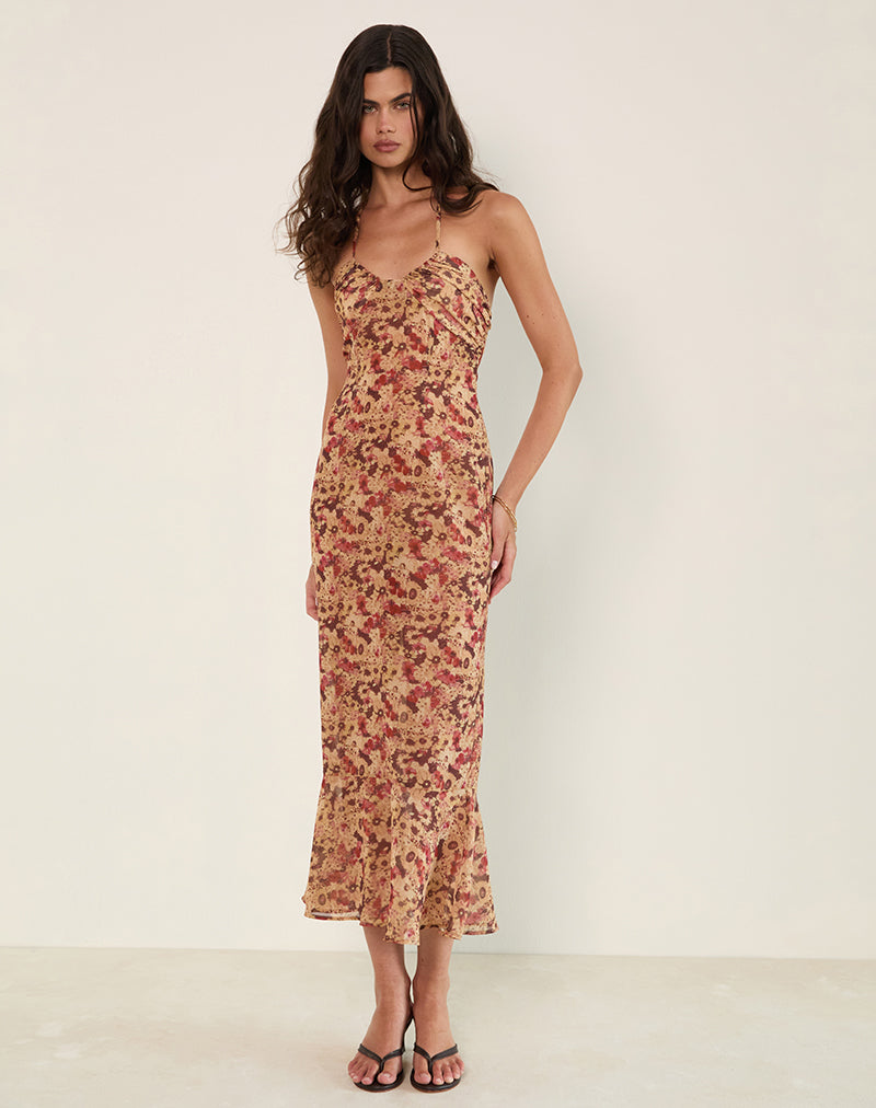 Alette - Robe longue dos nu en mousseline de soie - Rusty Flower