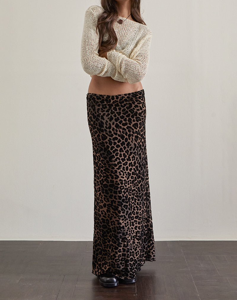 Jupe longue Alfreda, maille floquée Rar Leopard