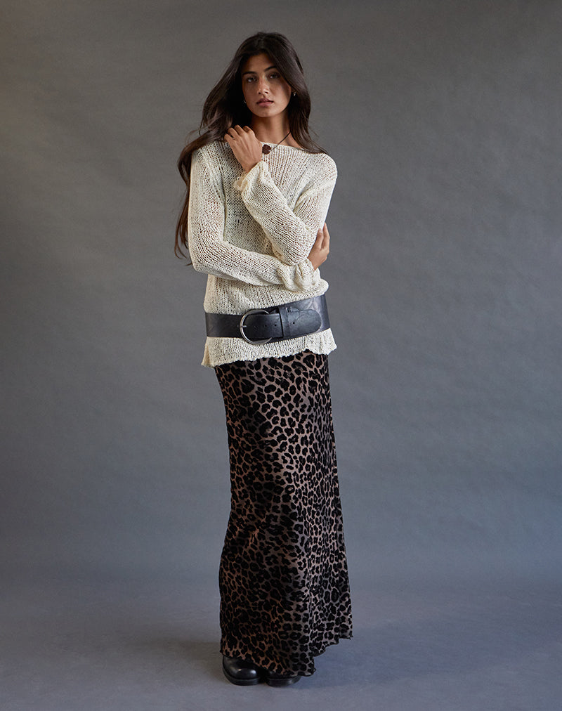Jupe longue Alfreda, maille floquée Rar Leopard