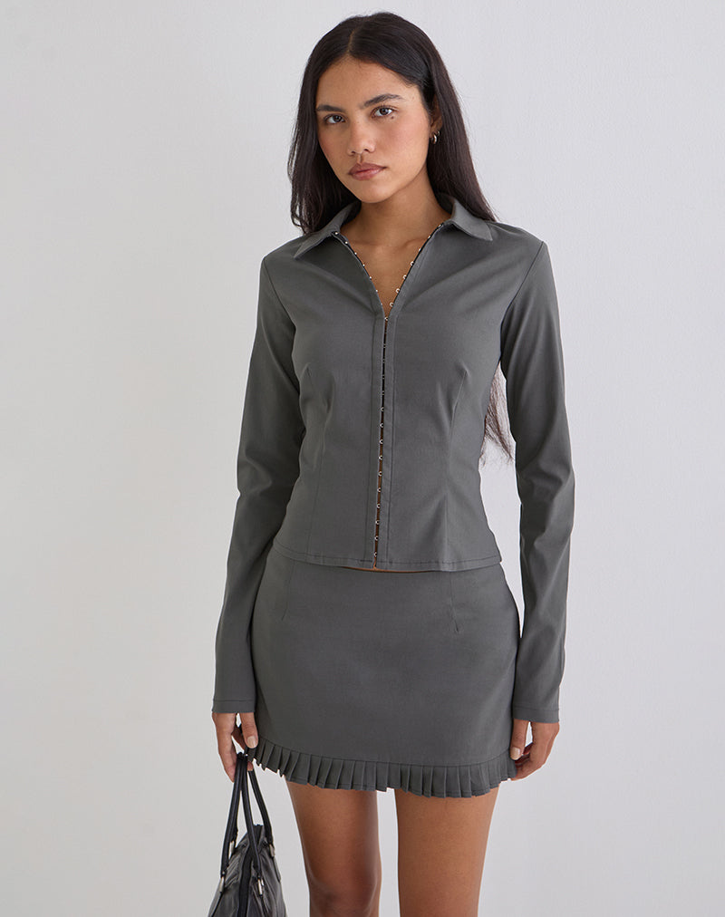 Alika Long Sleeve Top in Tailoring Slate Grey