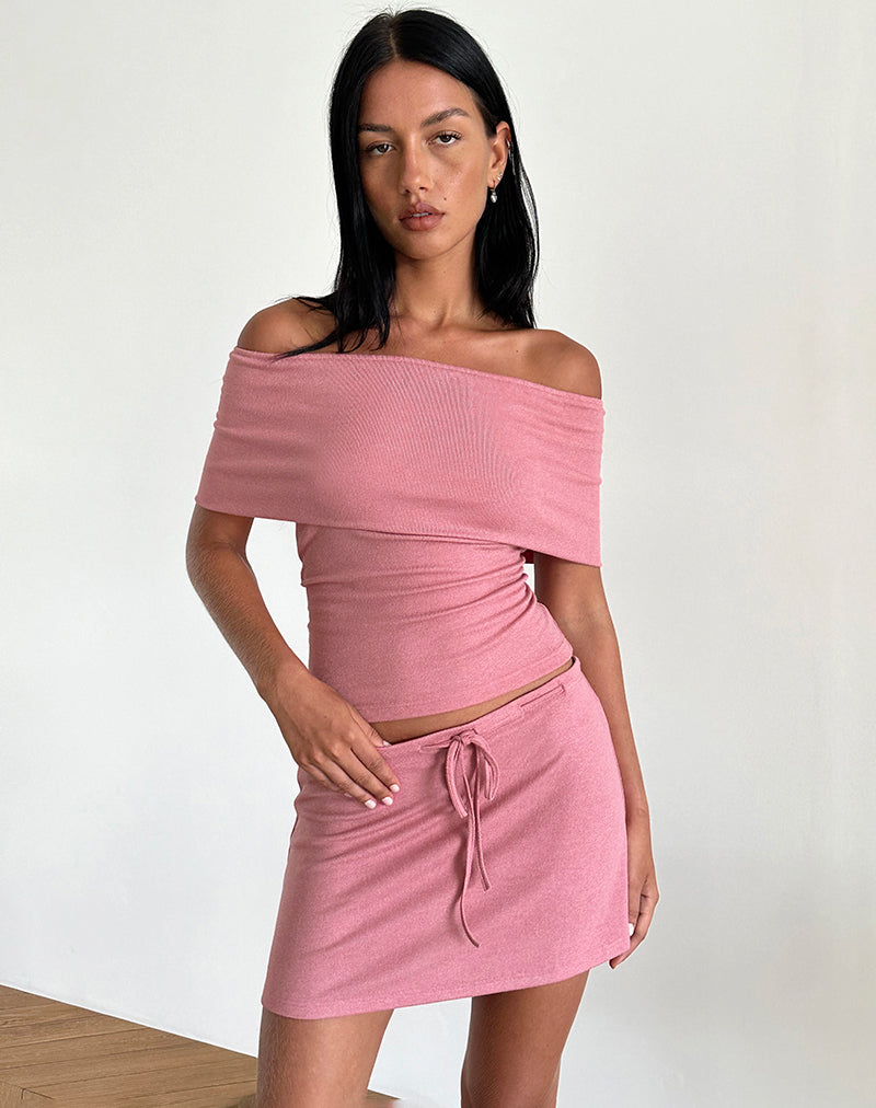 Minijupe Allea, en maille transparente rose foncé