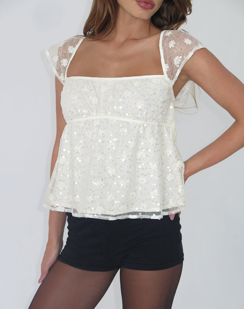 Top Aloysia en dentelle pailletée Ivoire
