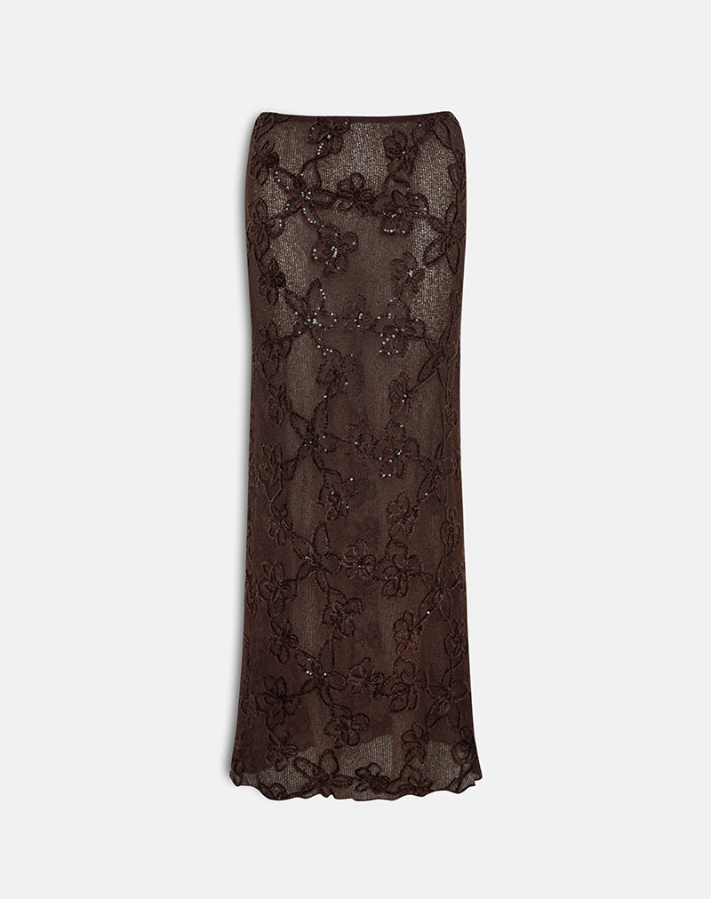 Jupe en tricot à paillettes Alphia, marron foncé
