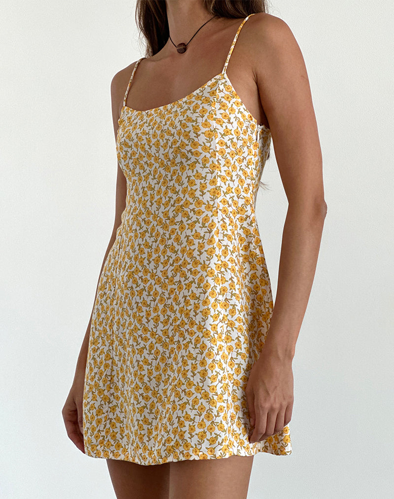 Image de la mini robe Alvary en jaune Cosmos Garden