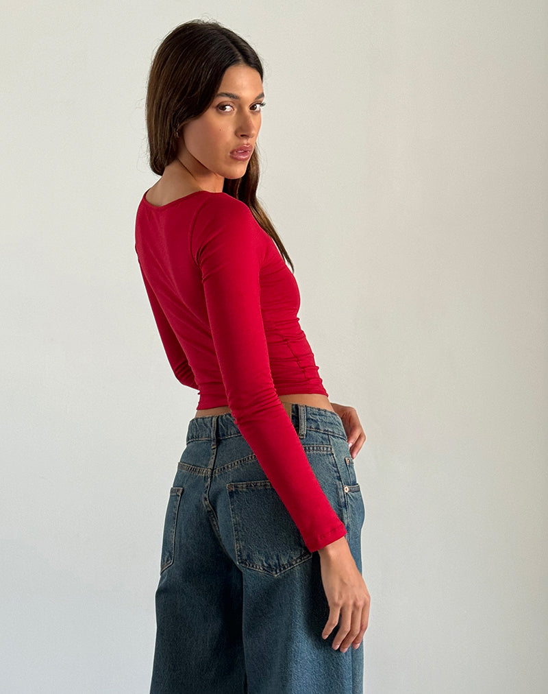 Image de Amabon Long Sleeve Top in Adrenaline Red with Black Star