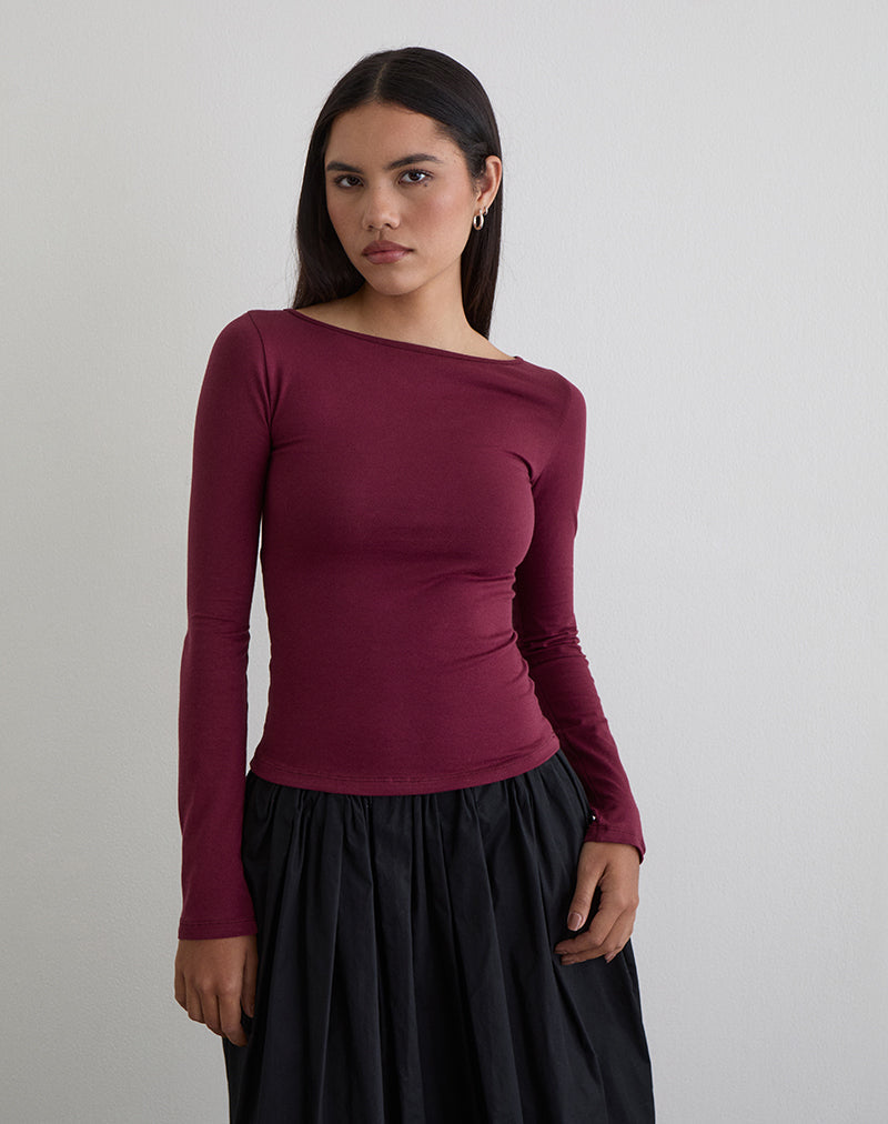 Image de Amabon Long Sleeve Top in Burgundy