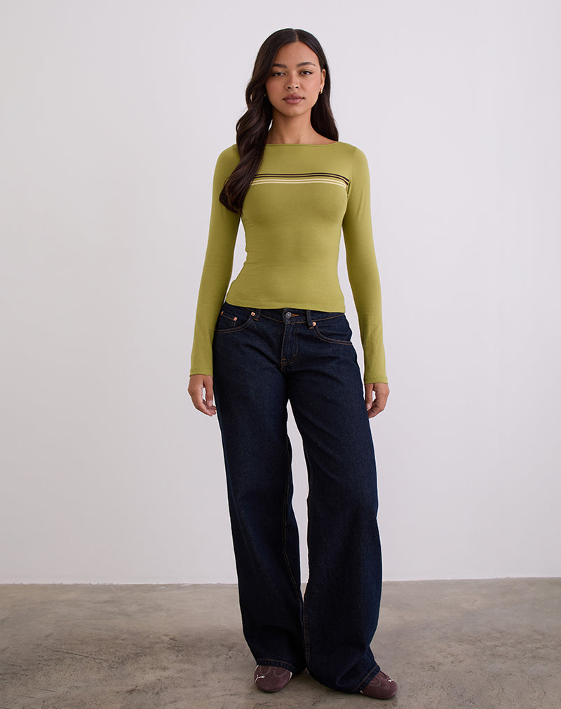 Image de Amabon Long Sleeve Top in Cress Green Stripe