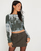 Image de Amabon Long Sleeve Crop Top in Country Window Green